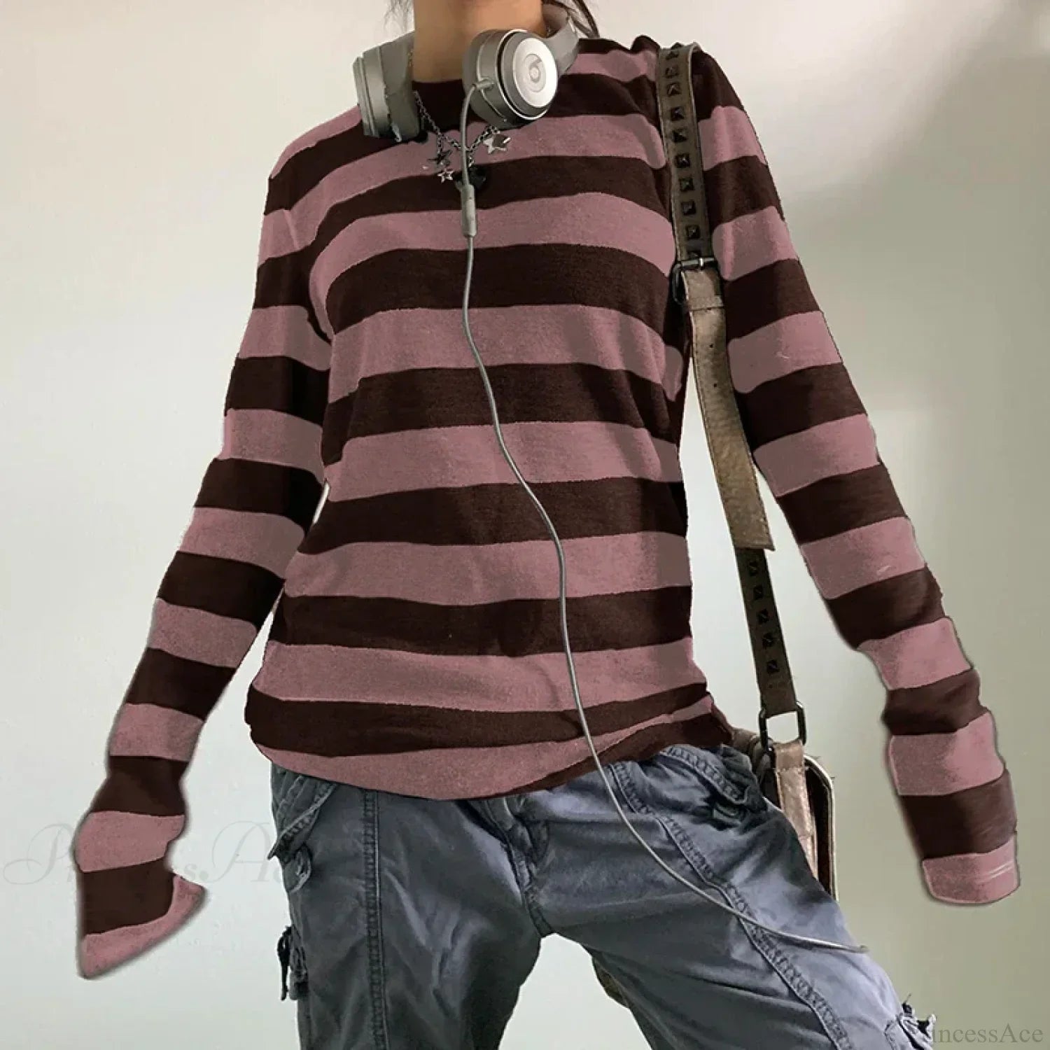 Fairy Grunge Knit Oversized Striped Long Sleeve Crewneck Knit Top