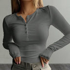 Fall Spring Button Long Sleeve Slim Fit Knit Top