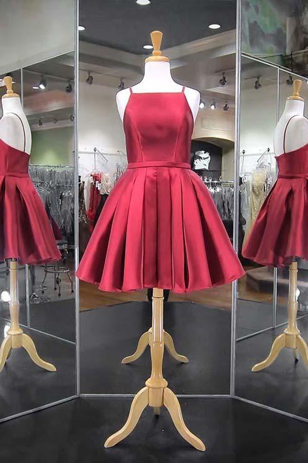 Fashion Spaghetti Straps Satin Homecoming Dresses