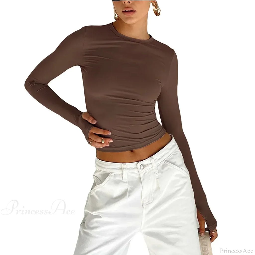 Fashion Crew Neck Slim Fit Long Sleeve Knit Top with Thumb Holes