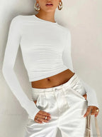 Fashion Crew Neck Slim Fit Long Sleeve Knit Top with Thumb Holes