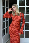 Fashion Print Fitted Crew Neck Maxi Dress