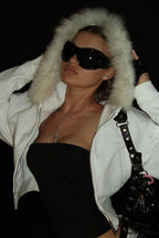 Faux Fur Collar High-Waist Cropped Fleece Hoodie