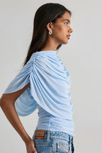 Solid Sheer Ruffle Scarf Neck Blouse