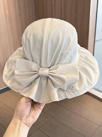 Sun-protection Bowknot Pleated Solid Color Fisherman Hat Sun Hat