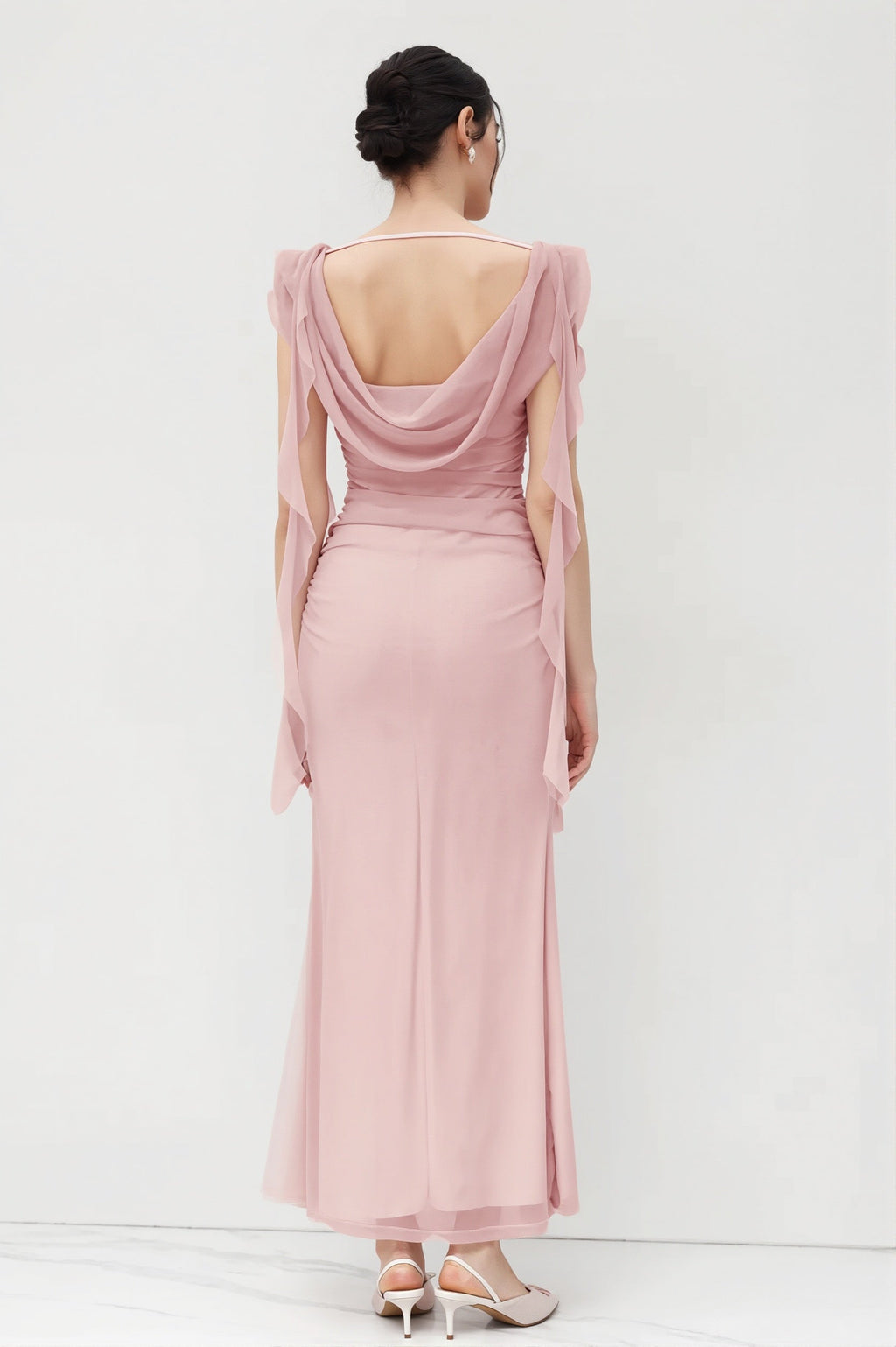 Lace Strap Backless Ruffle Maxi Dress