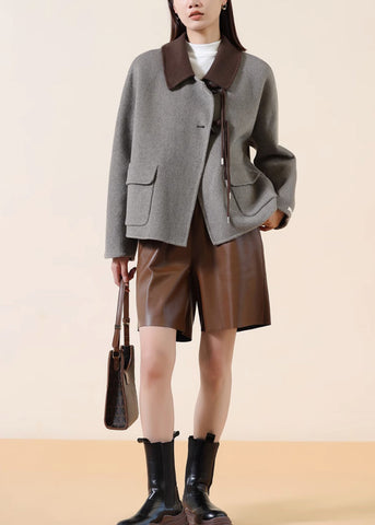 Abrigos de lana con botones chinos y patchwork con borlas grises de moda para invierno 
