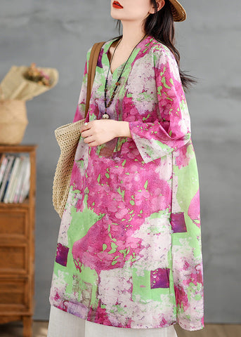 Vestidos de algodón con cuello en V y estampado para mujer, de media manga y pulsera