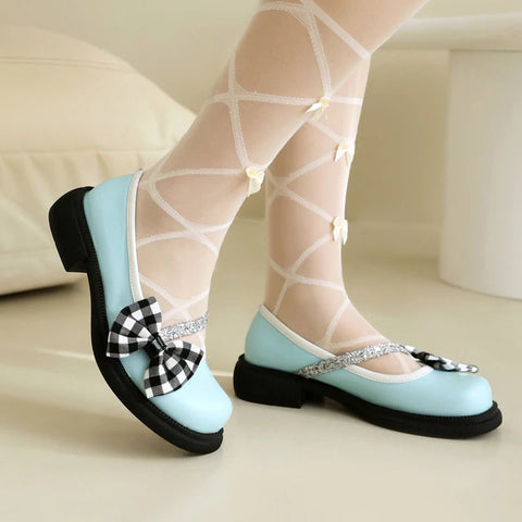 - Blau Rosa Weiß Lolita Stil Süße Mädchen Student Mary Jane Schuhe Frauen Runde Zehen Plattform Plaid Schleife JK Uniform Flats Loafers 42 