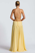 Halter Deep V Tie Backless High Slit Maxi Dress