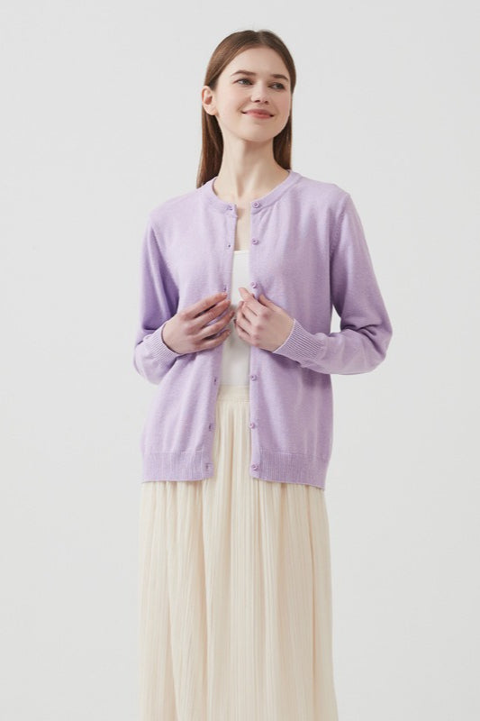 Cotton Crew-Neck Lightweight Knit Outerwear Cardigan