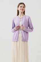 Cotton Crew-Neck Lightweight Knit Outerwear Cardigan