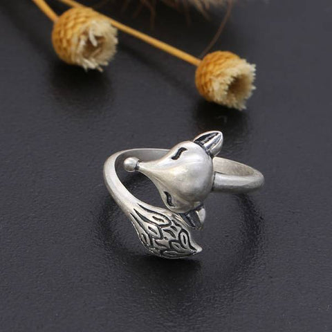 Anillo de moda vintage de zorro en plata de ley 