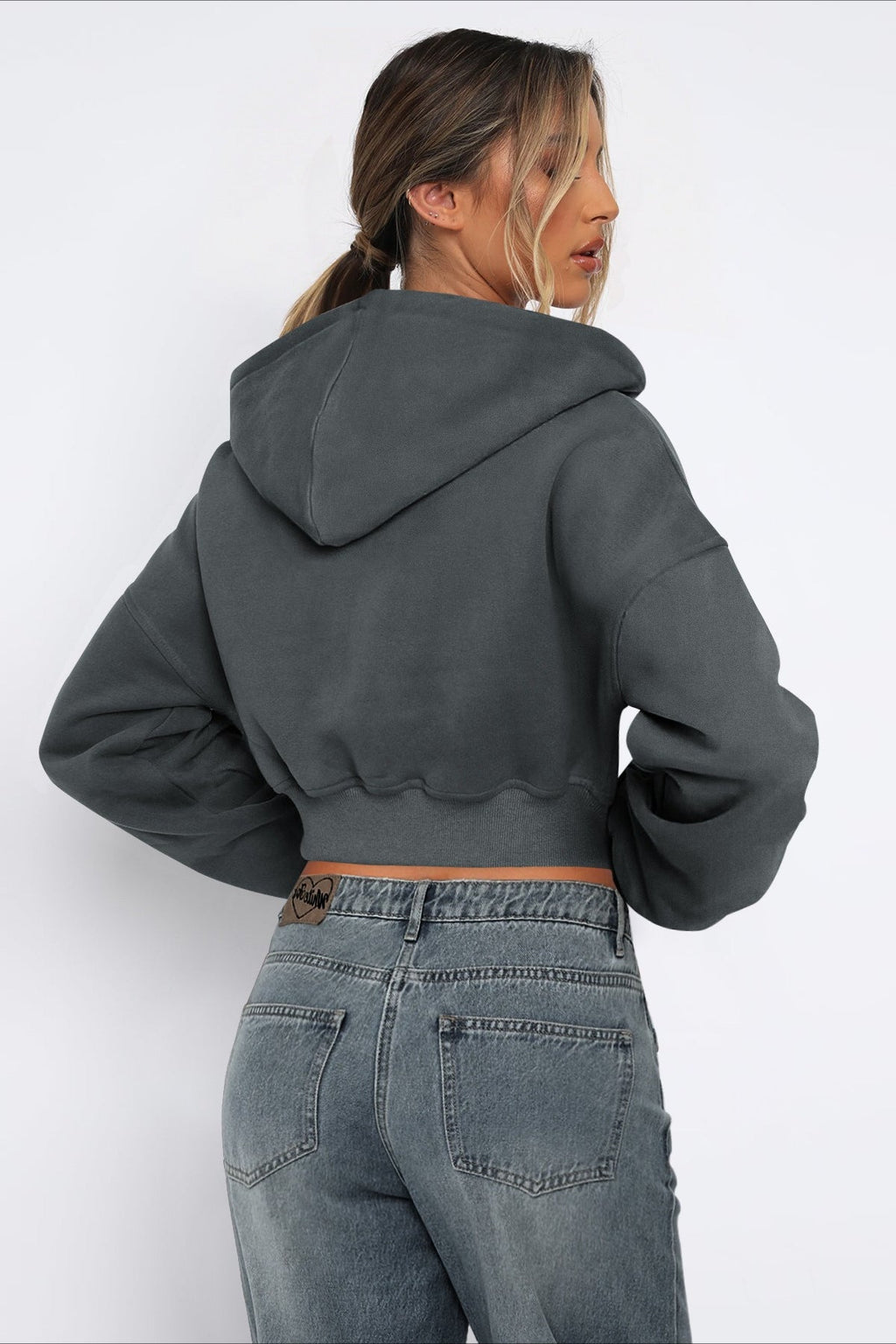 Cropped Zip Up Hoodie