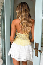 Sexy Tie Ruched Mesh Pleated Halter Top