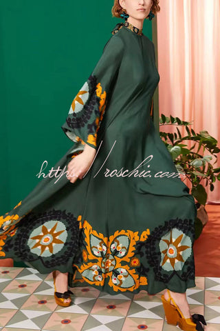 Shine The Light Unique Printed High Neck Bell Sleeve Loose Maxi Dress