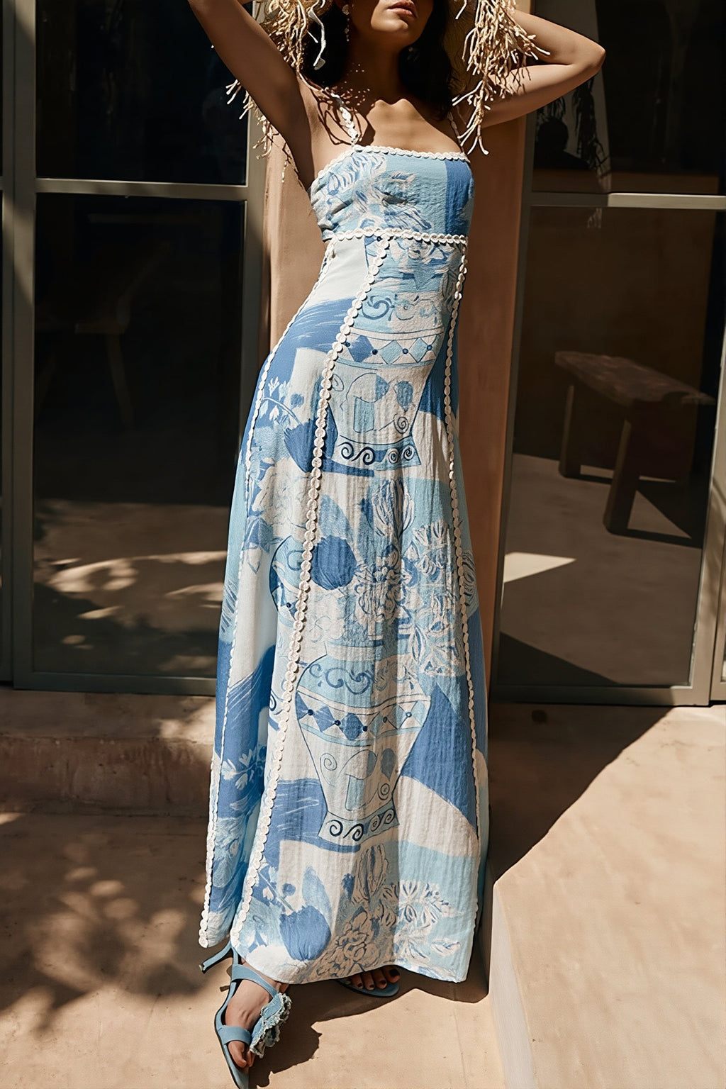 Casual Printed Spaghetti Strap Maxi Dress