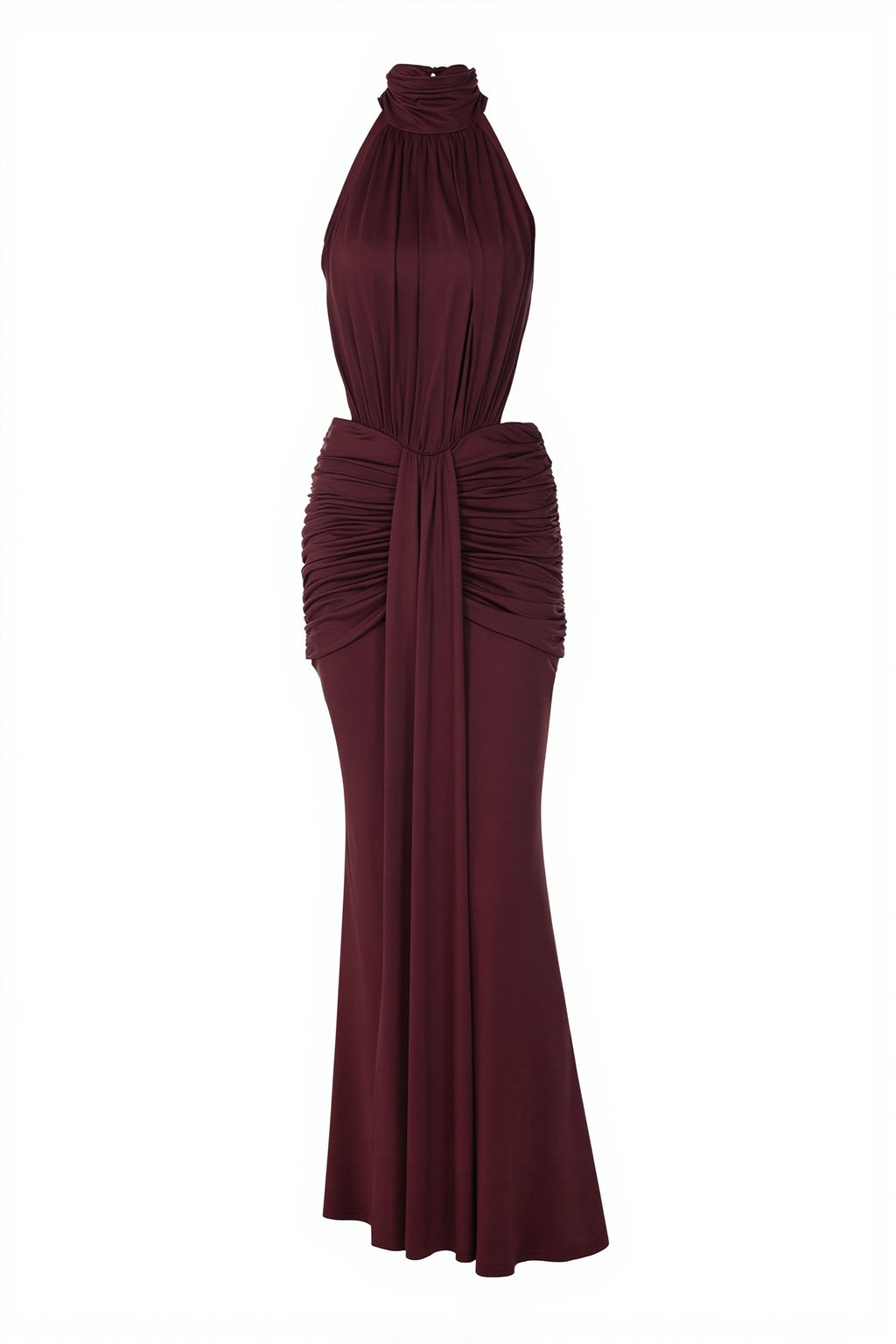 Chic Halter Ruched Open Back Elegant Gown Maxi Dress