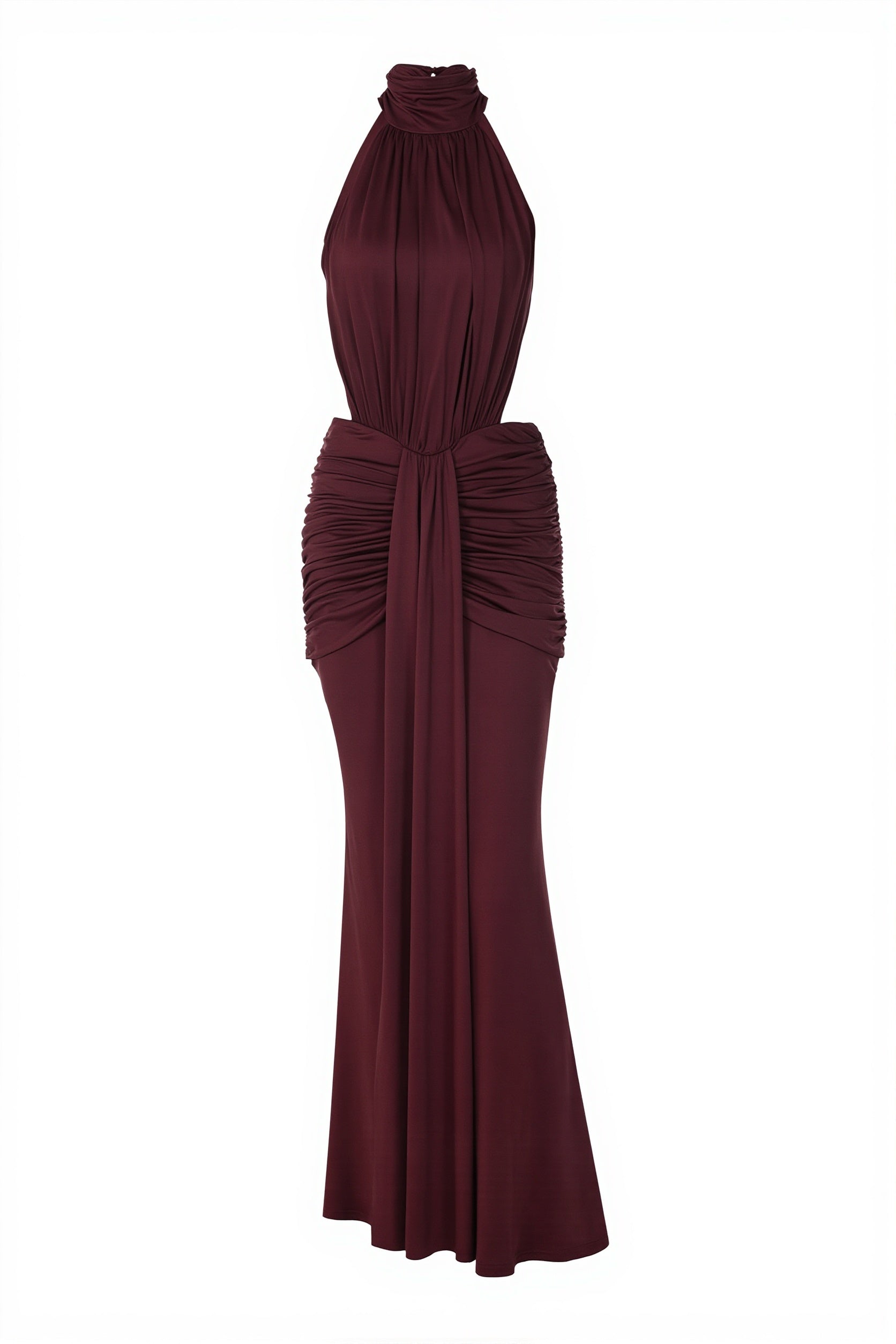 Chic Halter Ruched Open Back Elegant Gown Maxi Dress