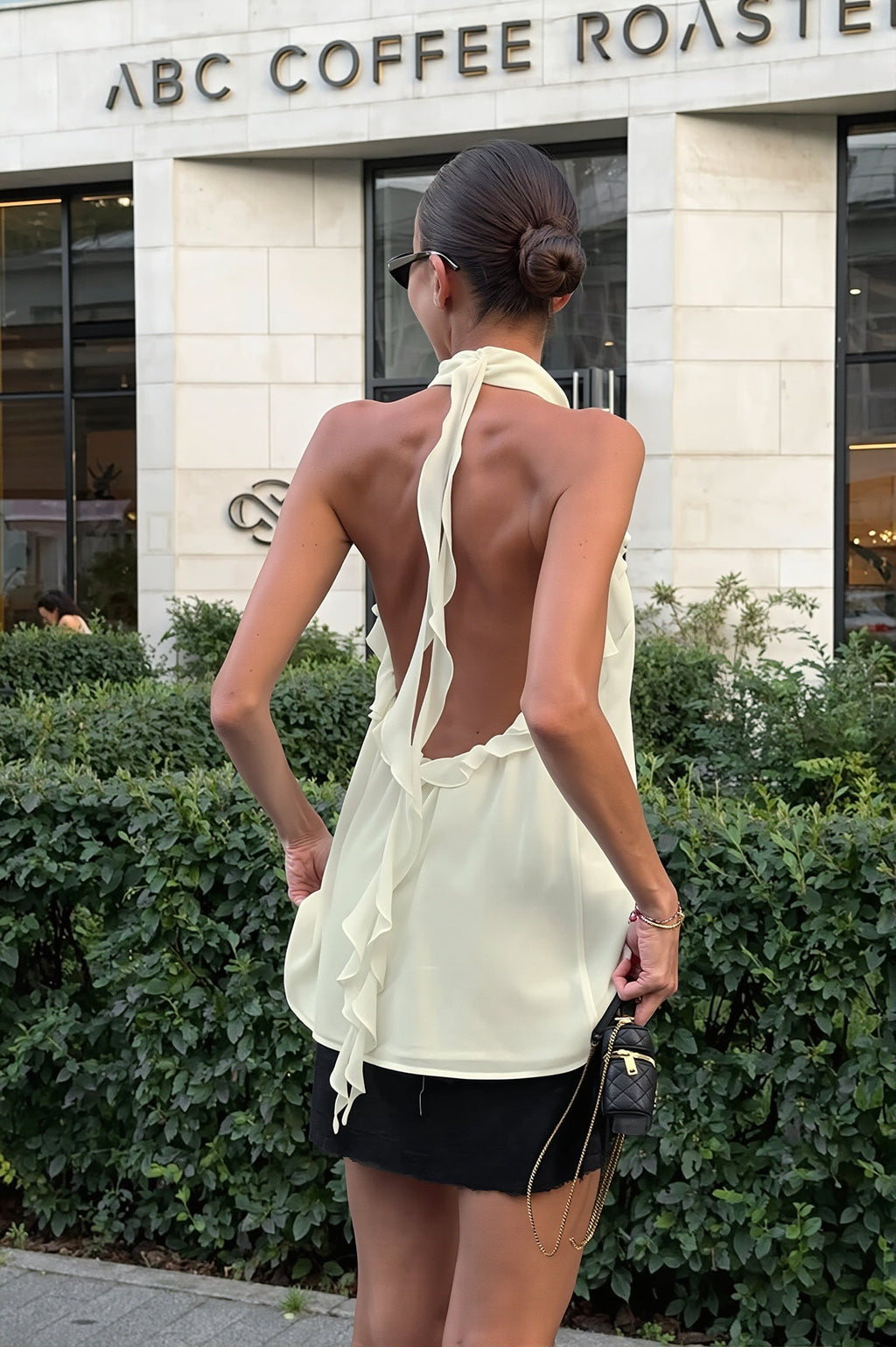 Chiffon Ruffle Halter Tie Back Sleeveless Halter Top