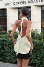 Chiffon Ruffle Halter Tie Back Sleeveless Halter Top