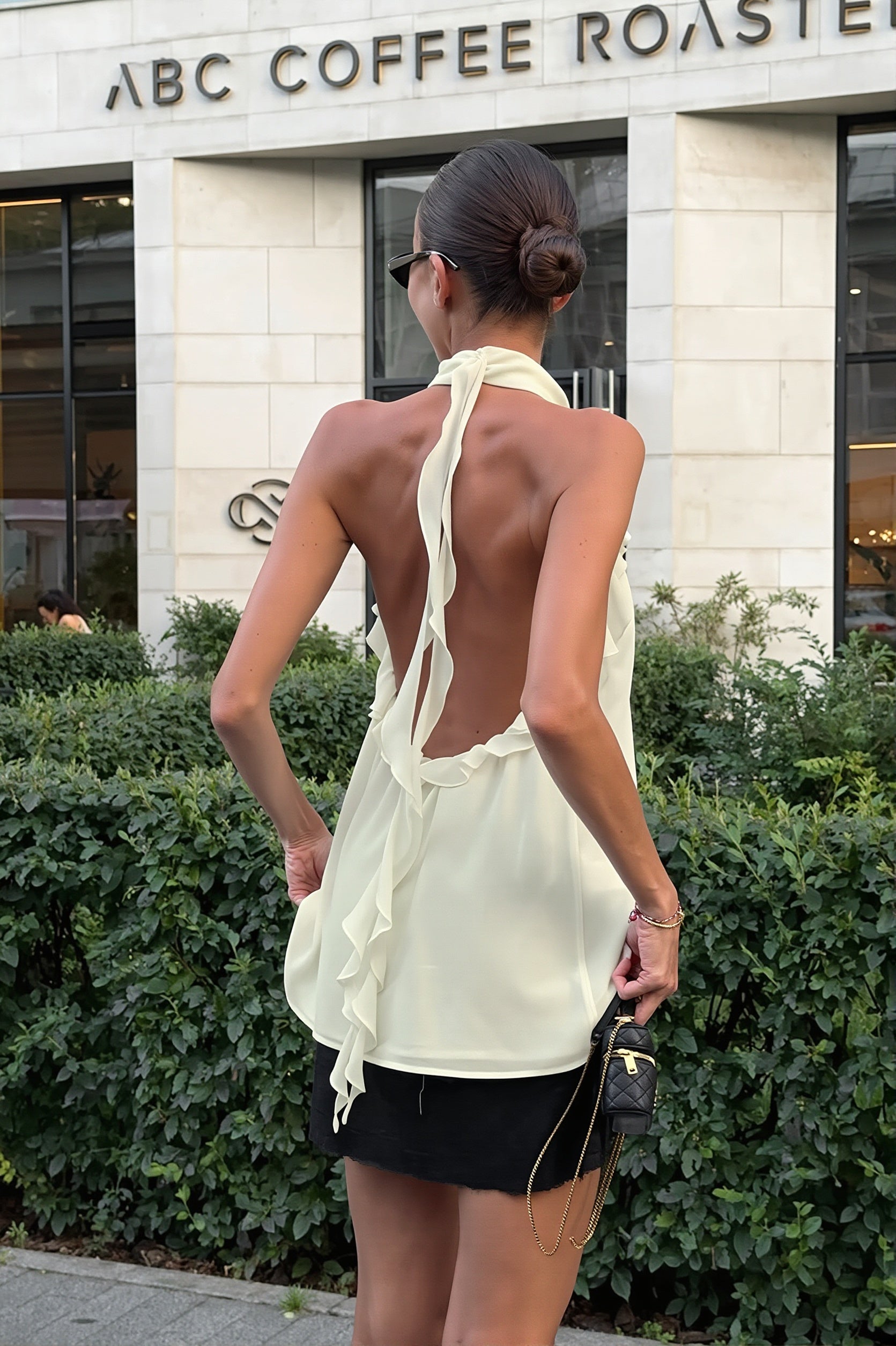 Chiffon Ruffle Halter Tie Back Sleeveless Halter Top