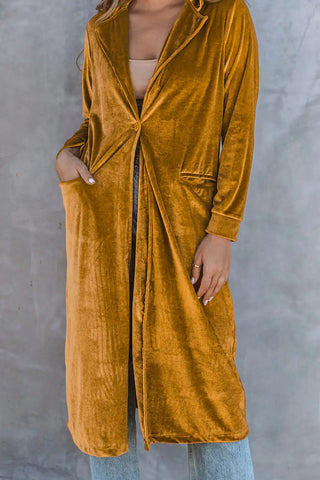 elegant yellow velvet long coat