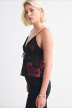 Lace Color Block Satin Backless Cami Top