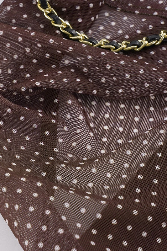 Polka Dot Metal Chain Sheer Halter Top