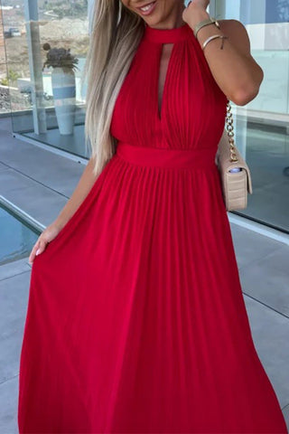 Neckholder-Plissee-Swing-Kleid 