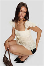 Sweet Lace Panel Ruffle Sleeve Cami Top