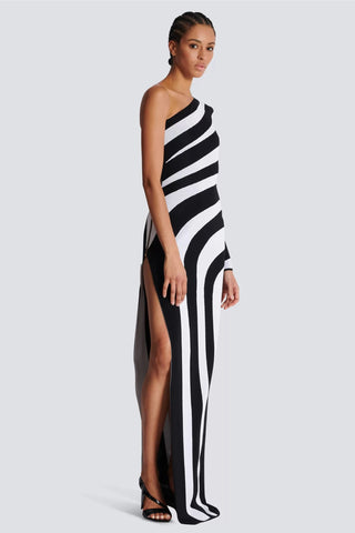 Kimberley – Gestreiftes Maxikleid aus Strick mit One-Shoulder-Träger 