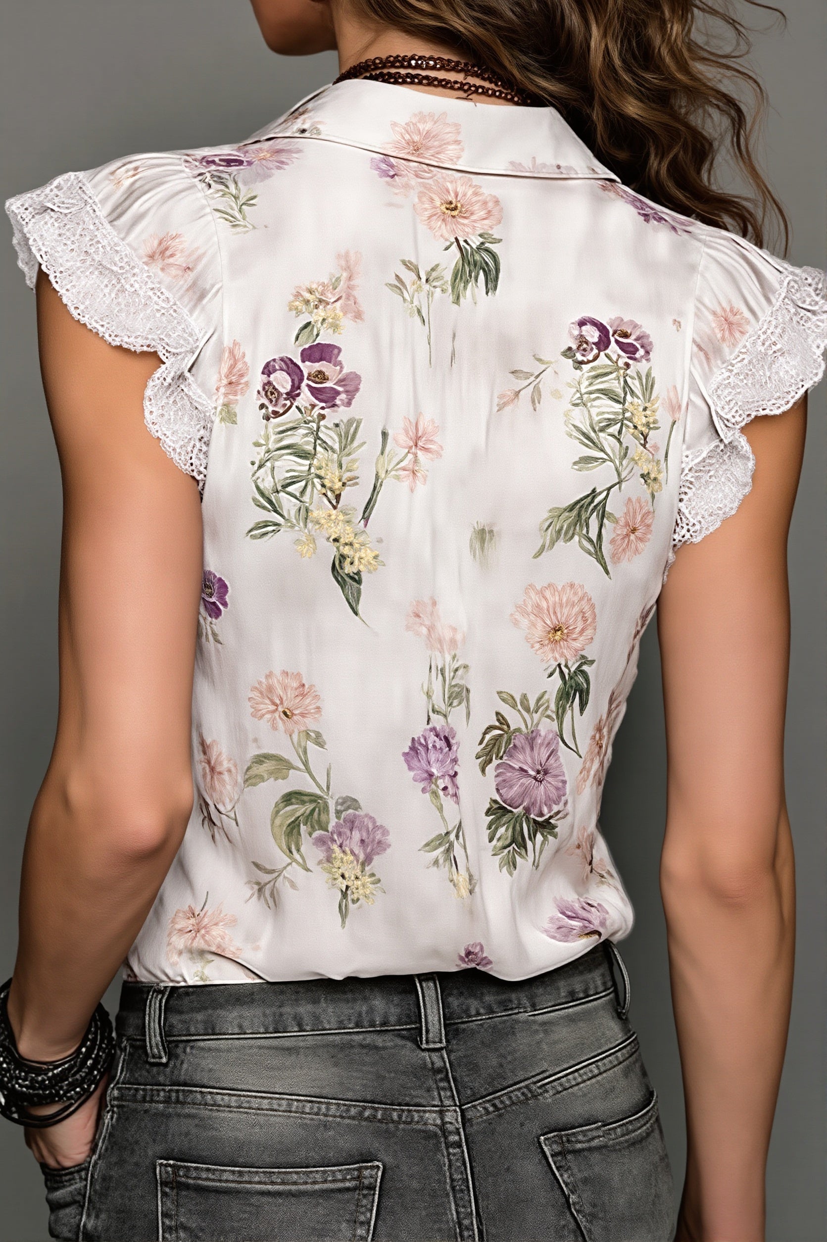Light Mercerized Floral Lace Blouse