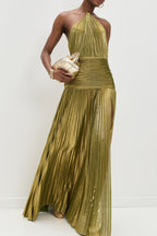 Halter Backless Split Tie Bodycon Maxi Dress
