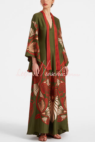 Shine The Light Unique Printed High Neck Bell Sleeve Loose Maxi Dress