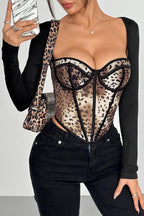 Sexy Leopard Mesh See-through Bustier Blouse