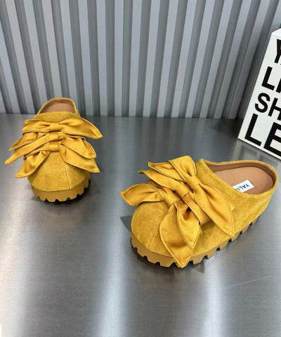Fashion Yellow Bow Versatile Platform Bottom Slippers