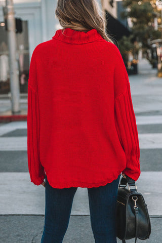 Oversize-Strickpullover mit Rollkragen und Kängurutasche 