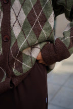 Thick Plaid V Neck Loose Long Sleeve Knit Cardigan