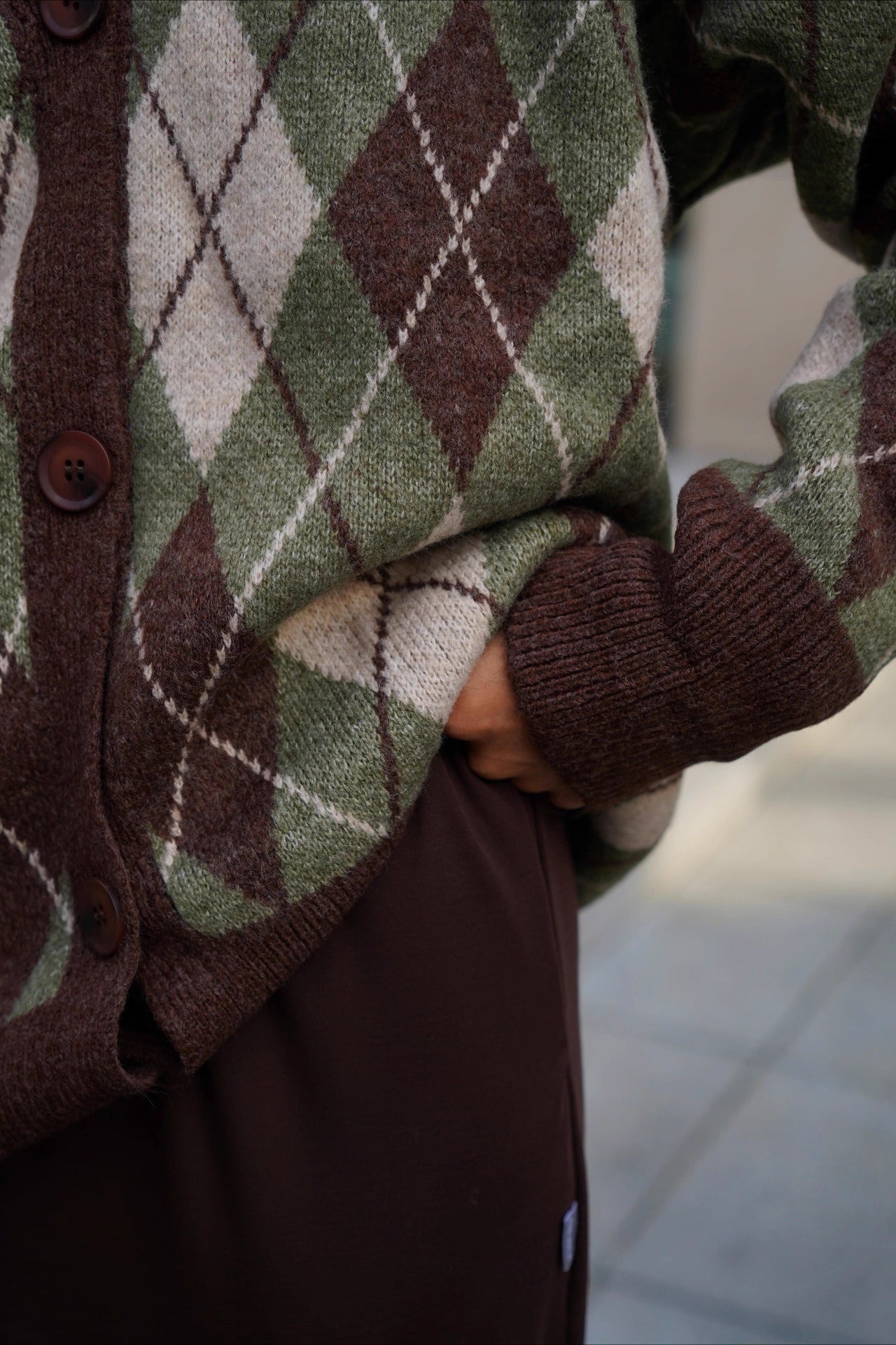 Thick Plaid V Neck Loose Long Sleeve Knit Cardigan