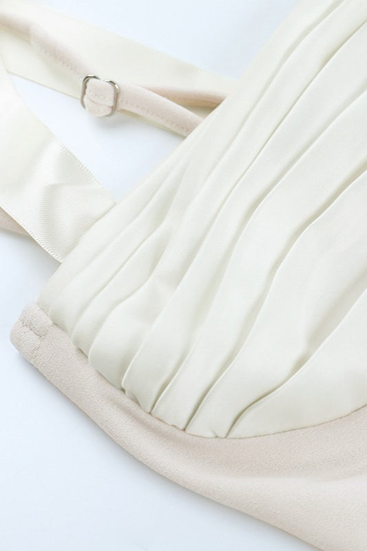 Elegant Solid Pleated Slim Tie Cami Top