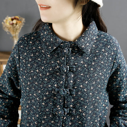 Vestido retro de invierno de lino y algodón con estampado floral 
