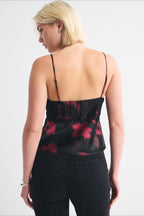 Lace Color Block Satin Backless Cami Top