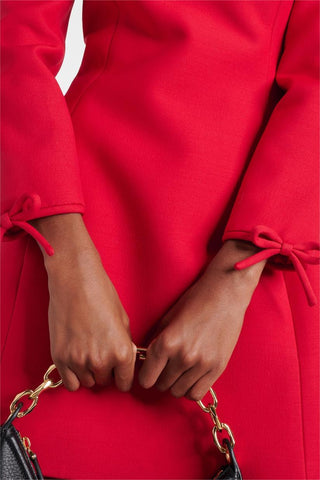 Bow Long Sleeve Pocket Mini Dress