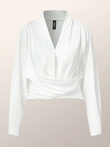 Long Sleeves Solid Color Zipper V-neck Blouses&shirts Tops