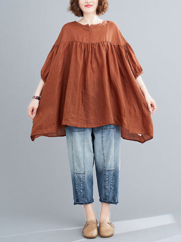 Camiseta informal holgada con mangas murciélago y cuello en V 
