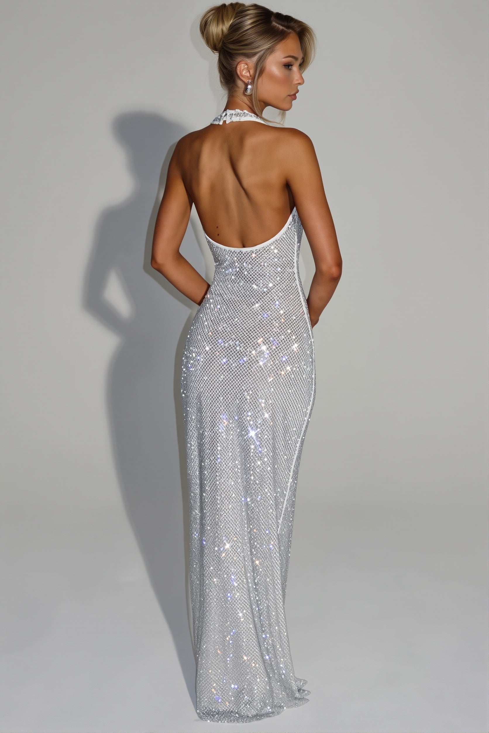 Sequin Deep V-Neck Bodycon Maxi Dress