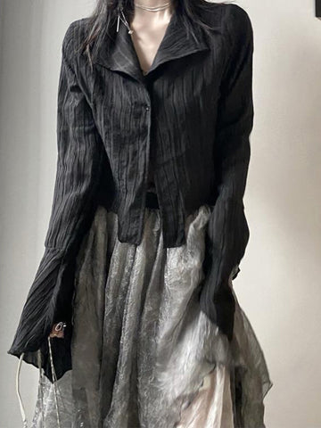 Camisa negra gótica estilo Yamamoto, blusa estética oscura para mujer, ropa de diseñador irregular, ropa emo alternativa, tops grunge Y2k 