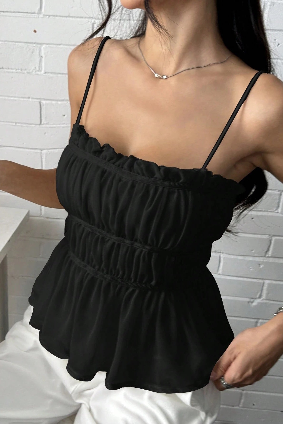 Elegant Multi Ruffle Solid Cami Top