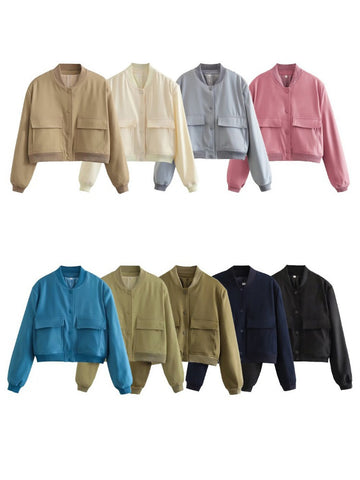 Tossy Fashion High Street Pocket Outwear für Frauen Patchwork Mode Langarm Strickjacke Hohe Taille Cropped Damen Jacken Mantel 